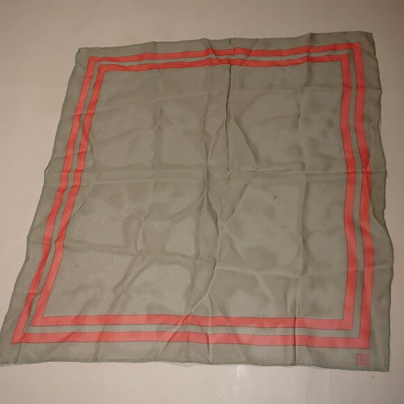 Daks London Sheer Square Scarf DD Olive Green Brown Geometric Vintage Rolled Hem - Picture 5 of 9